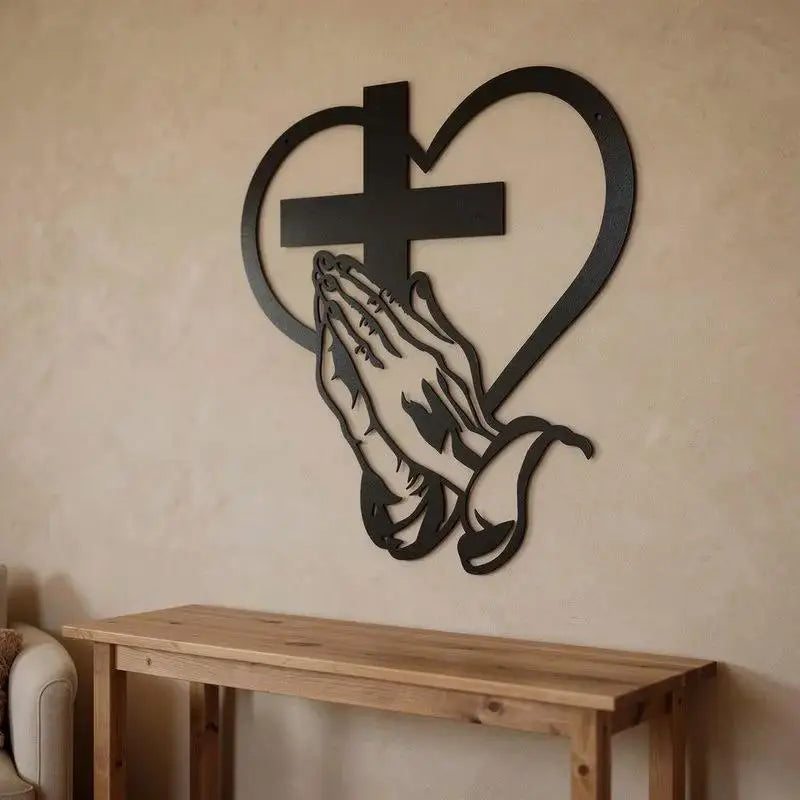 Prayer Hands Cross Heart Wall Art – Religious Home Decor Religious Wall Art Nixie