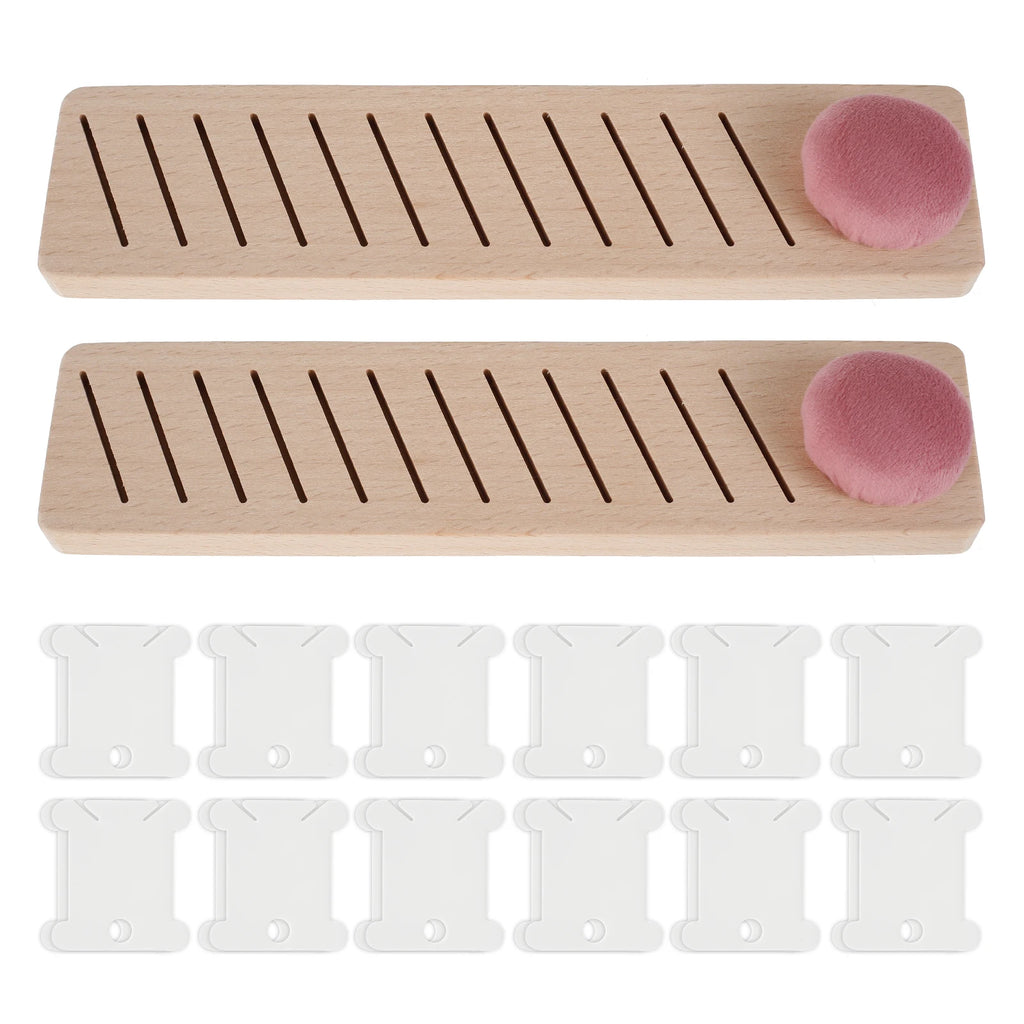 2Pcs Beech Wood Bobbin Rack + 24 Floss Bobbins | 12 Slot Bobbin Rack Organizer Nixie wood color 2
