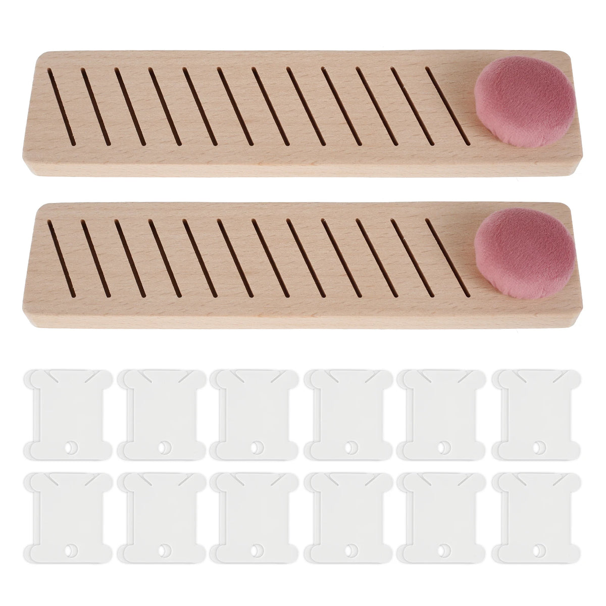 2Pcs Beech Wood Bobbin Rack + 24 Floss Bobbins | 12 Slot Bobbin Rack Organizer Nixie wood color 2