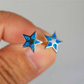 Blue Simulated Opal Star Stud Earrings – Trendy Zinc Alloy Stud Earrings Nixie Silver-Blue