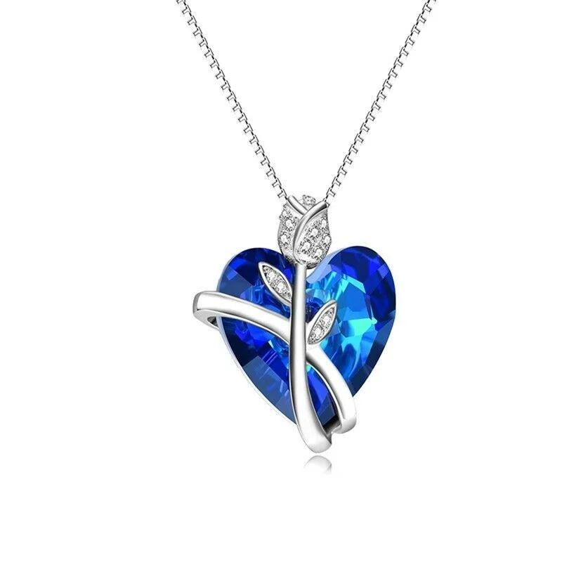 Silver Rose Flower Butterfly Pendant Necklace | Elegant Gift