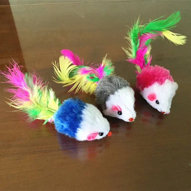 Interactive Plush Mouse Cat Toys with Feathers – 5 or 10 Pack Cat Toy Set Nixie