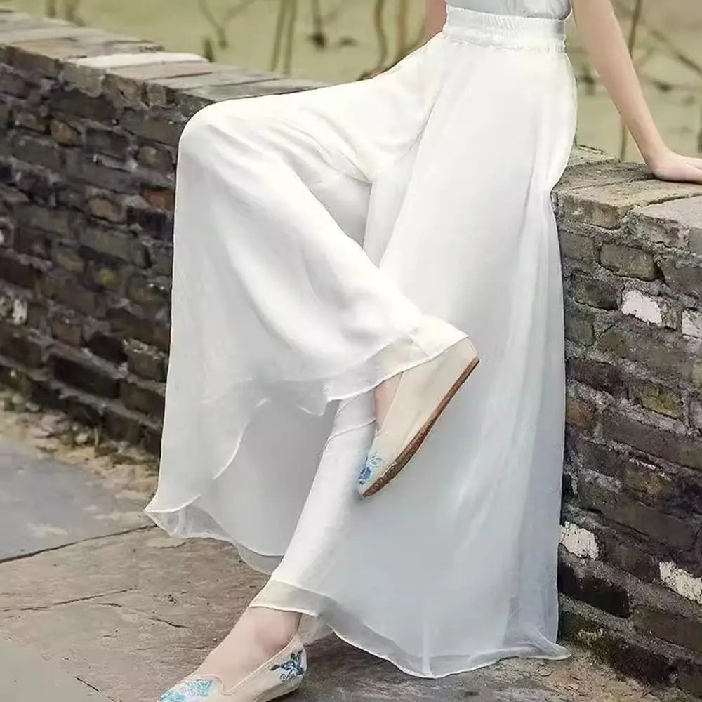 Women's Chiffon Wide Leg Dance Pants – Elastic Waist Yoga Trousers Wide Leg Dance Pants Nixie