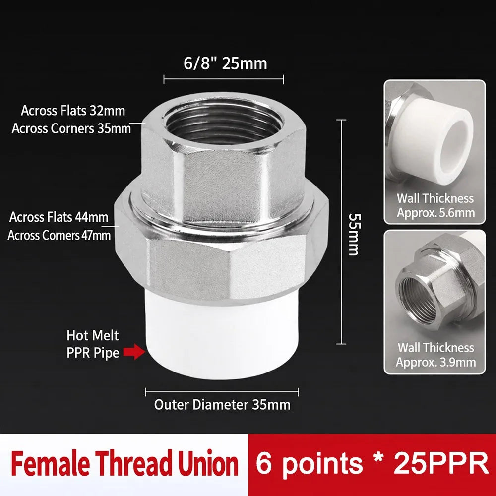PPR Pipe Connector Stainless Steel Thread Fitting 1/2" 3/4" 1" PPR Pipe Fitting Nixie F PPR25-3-4-