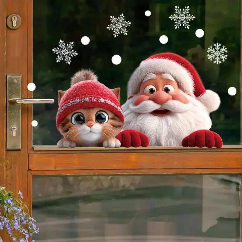 Christmas Window Static Cling Stickers – Santa, Cat & Snowflake Window Cling Stickers Nixie