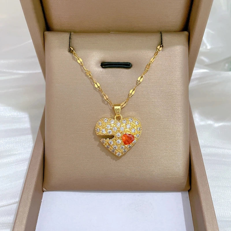 Heart Pendant Necklace Gold Stainless Steel Clavicle Chain Women