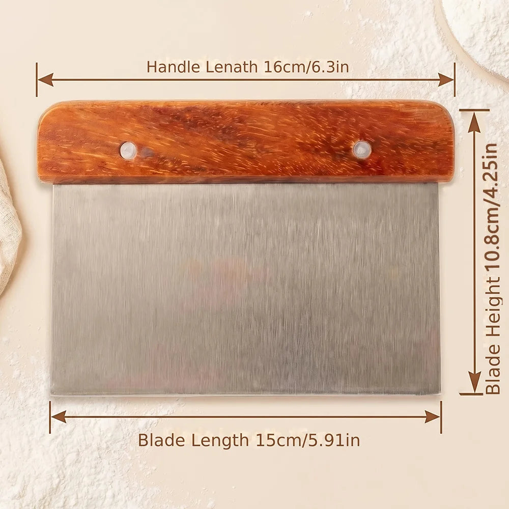 Wooden Handle Stainless Steel Dough & Bench Scraper