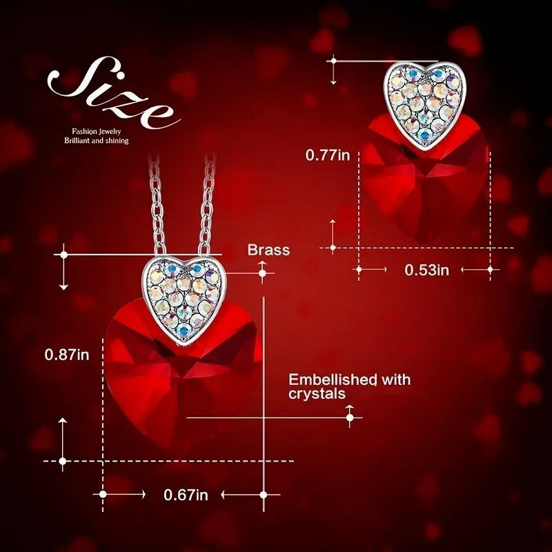 Silver Heart Crystal Necklace & Earrings Set | Women's Gift Jewelry Gift Set Nixie