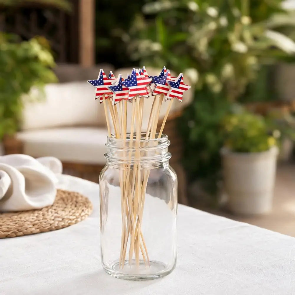 100pcs Bamboo Cocktail Picks – 4th of July Star Skewers Bamboo Cocktail Picks Nixie