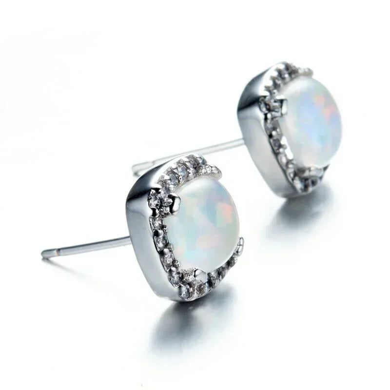 Square Blue Simulated Opal Dangle Earrings | Trendy Women