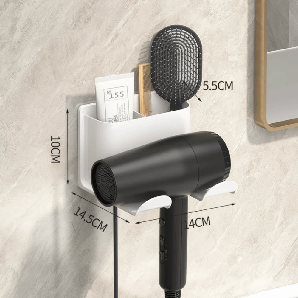 Wall Mounted Hair Dryer Holder with Organizer Compartments