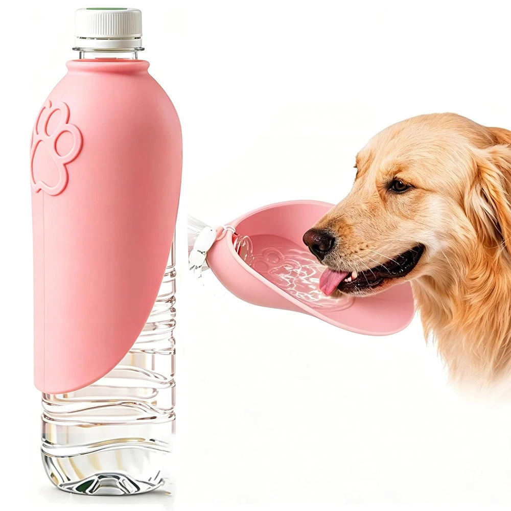 Portable Dog Water Bottle Adapter – Foldable Silicone Pet Bowl Pet Water Dispenser Nixie Pink