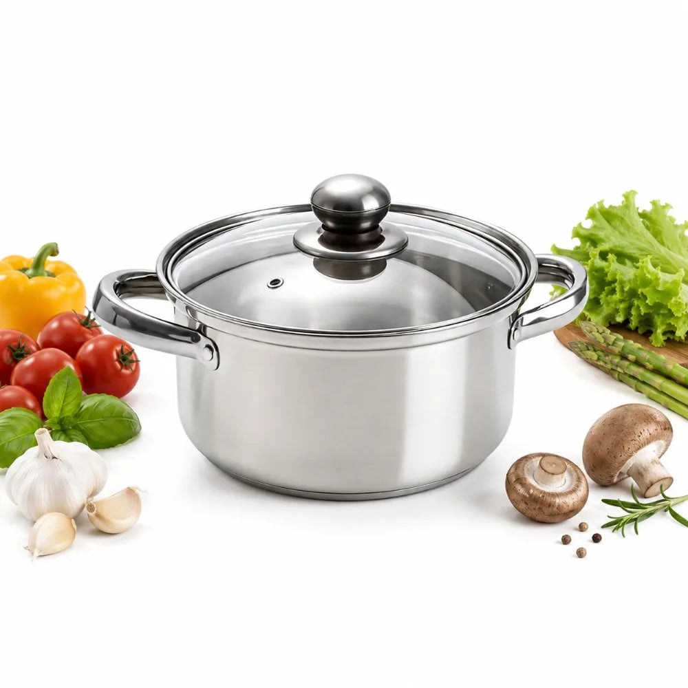 Stainless Steel Stock Pot Set with Glass Lid | Induction Ready Stock Pot Set Nixie