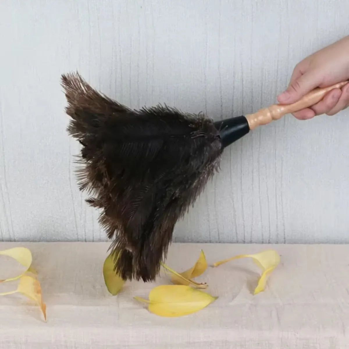 Ostrich Feather Duster Wooden Handle – Anti-Static Home Cleaning