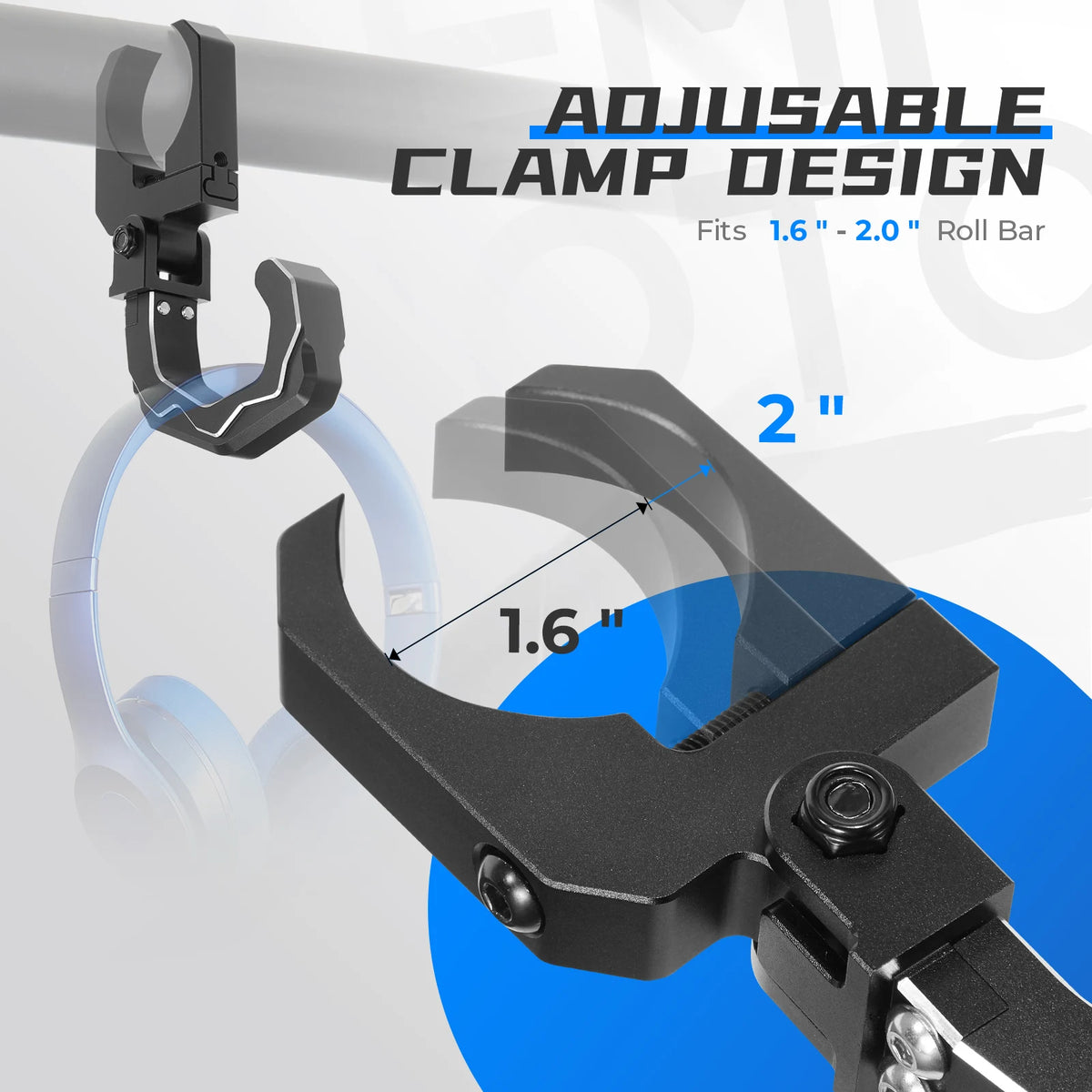 UTV Roll Cage Helmet Hook – Aluminum, Fits 1.6"–2" Roll Bars UTV Roll Bar Hook Nixie