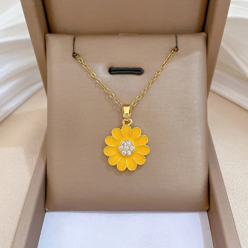 Sunflower Pendant Choker Necklace | Gold Stainless Steel Women Pendant Choker Necklace Nixie