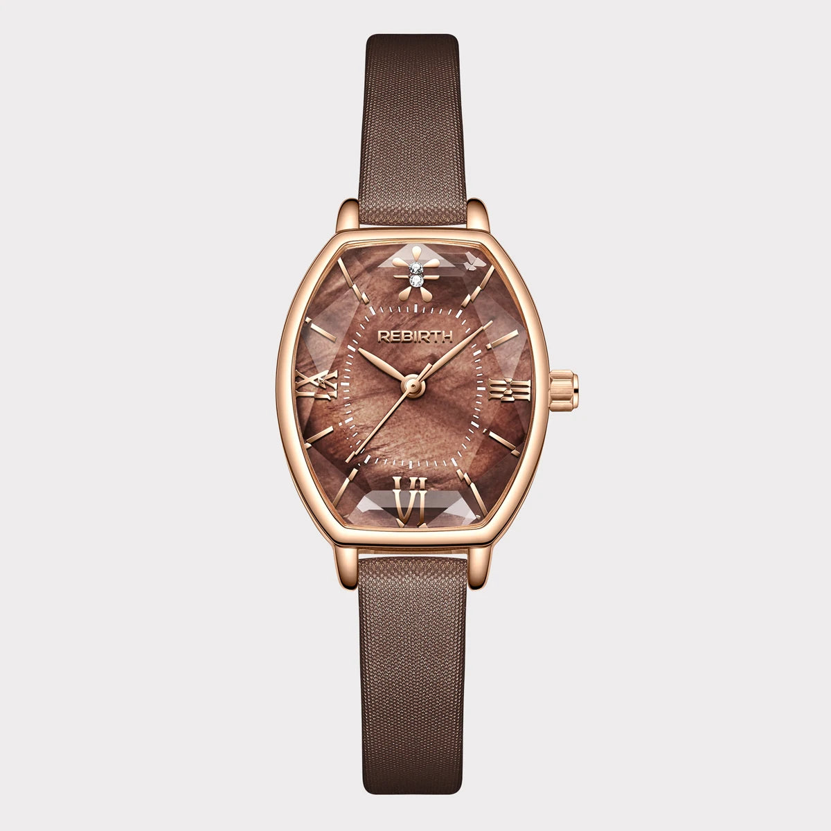 REBIRTH Women's Retro Leather Quartz Watch | Numberless Dial Women's Quartz Watch Nixie Coffee
