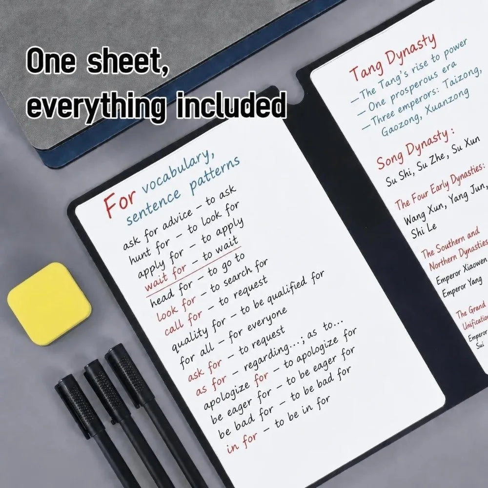 A5 Foldable Dry Erase Whiteboard Notebook – Reusable Writing Pad