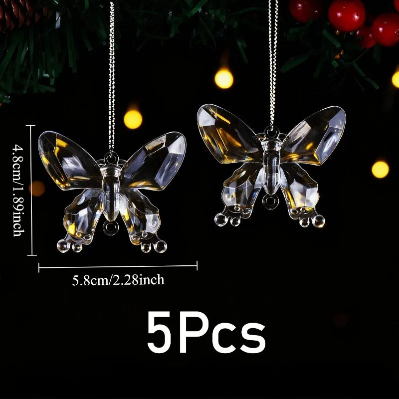 5PCS Acrylic Crystal Angel Wings Christmas Tree Ornaments Christmas Tree Ornaments Nixie 21-48mm 5pcs