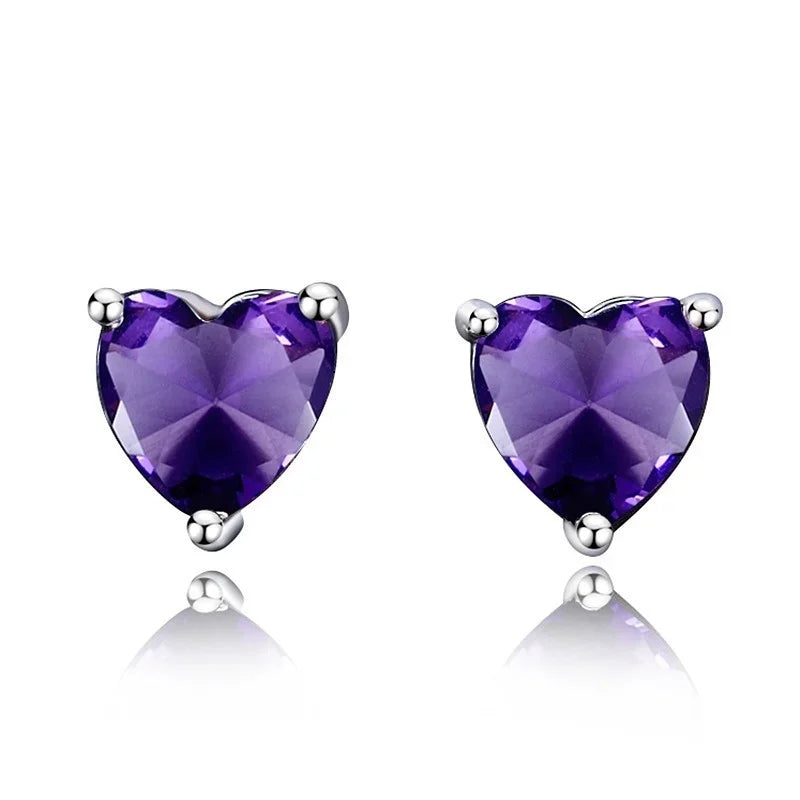 2 Pairs Heart Stud Earrings Silver-Plated with Stones for Women Stud Earrings Set Nixie
