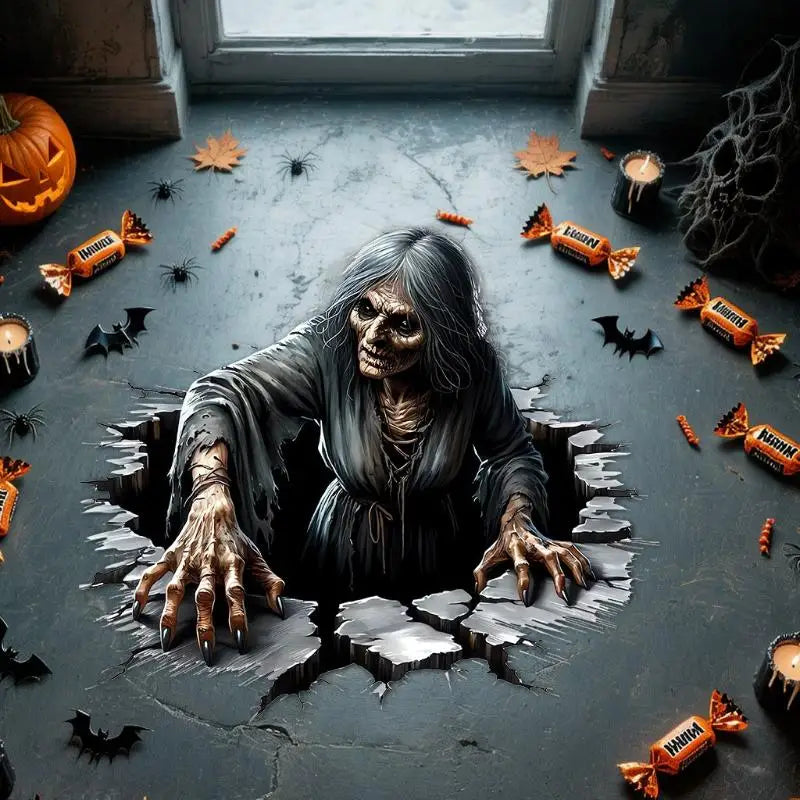 Halloween 3D Witch Floor Sticker – Waterproof PVC Decal Halloween Floor Decal Nixie