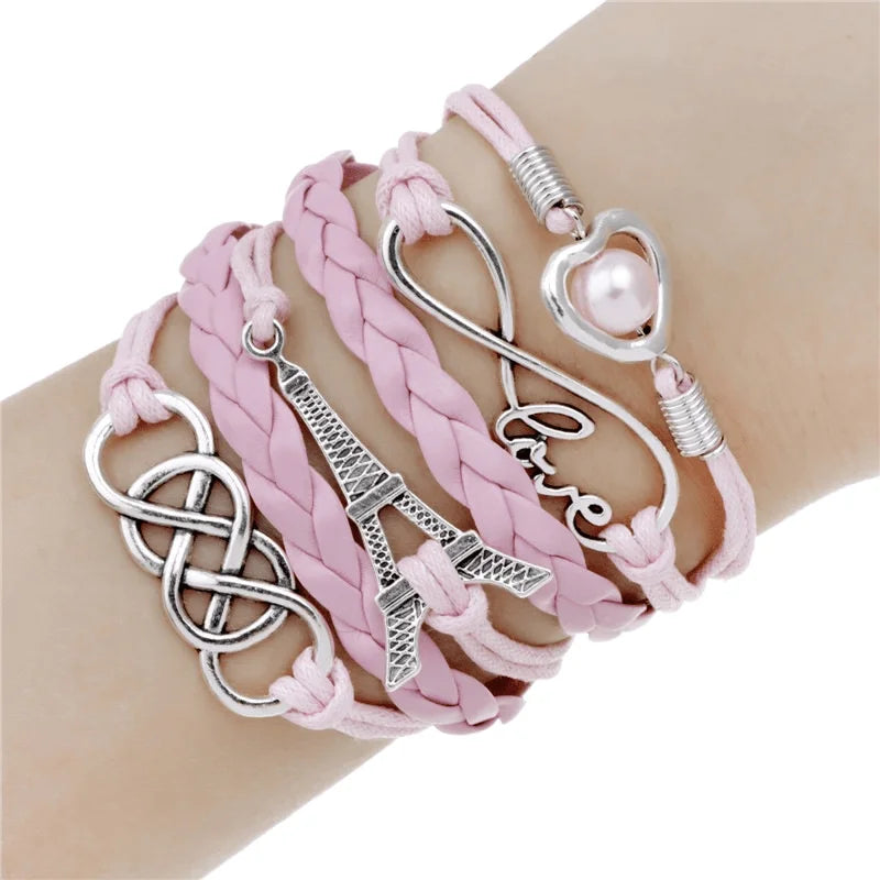 Multilayer Braided Cord & Pearl Bead Bracelet – Unisex Punk