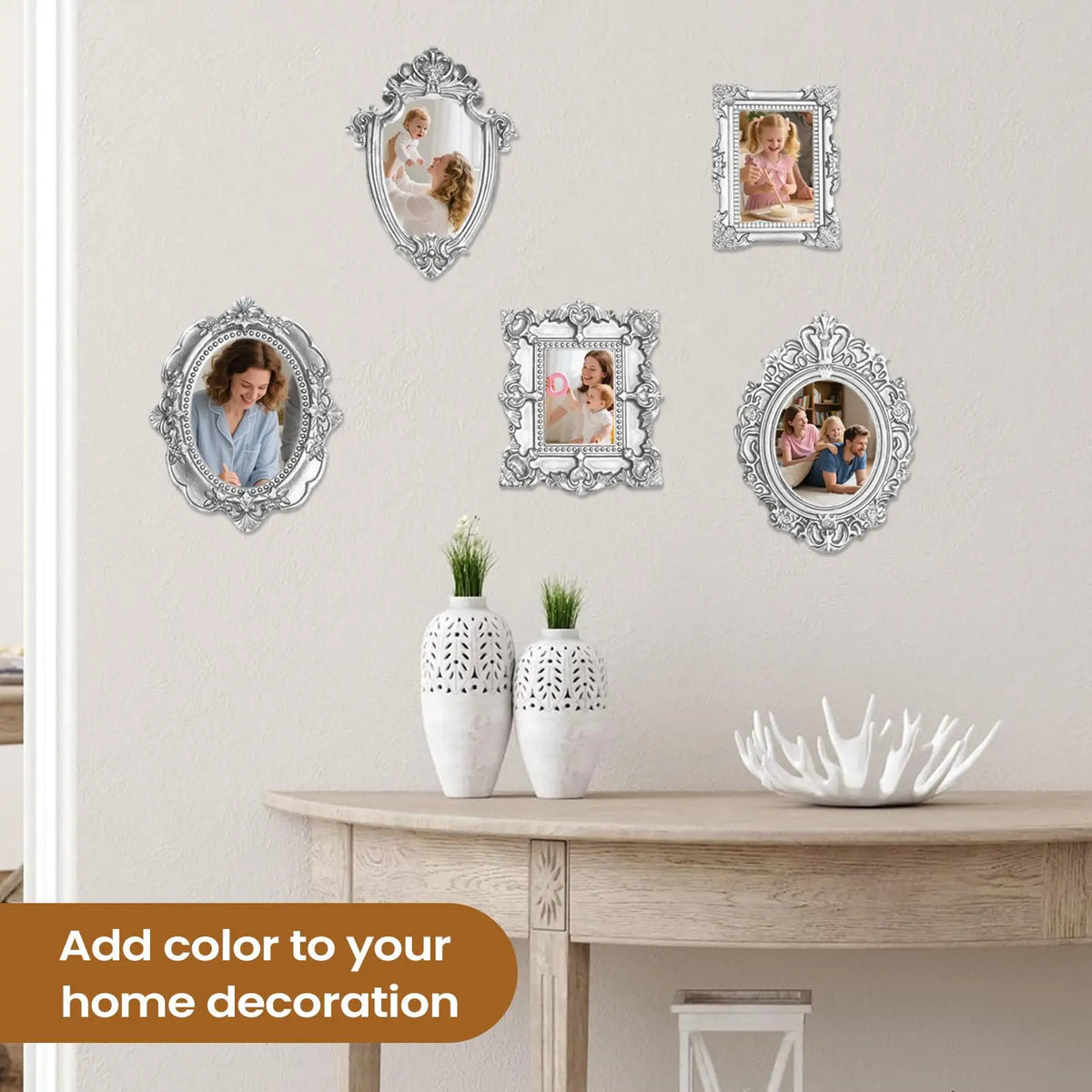 5Pcs Vintage Mini Silver Resin Photo Frames – Jewelry Display Mini Picture Frames Nixie