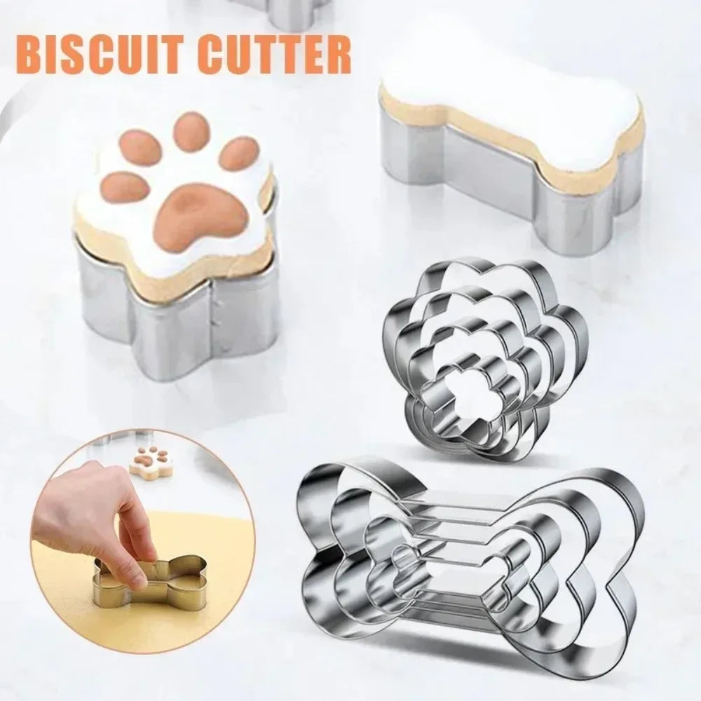 4-Piece Dog Bone & Paw Cookie Cutter Set – Stainless Steel Cookie Cutter Set Nixie