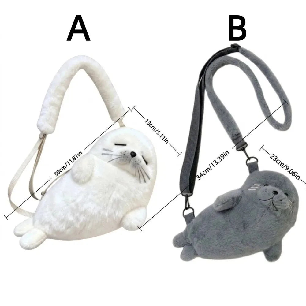 Cute Seal Plush Crossbody Bag – Fluffy Cartoon Shoulder Bag Plush Crossbody Bag Nixie