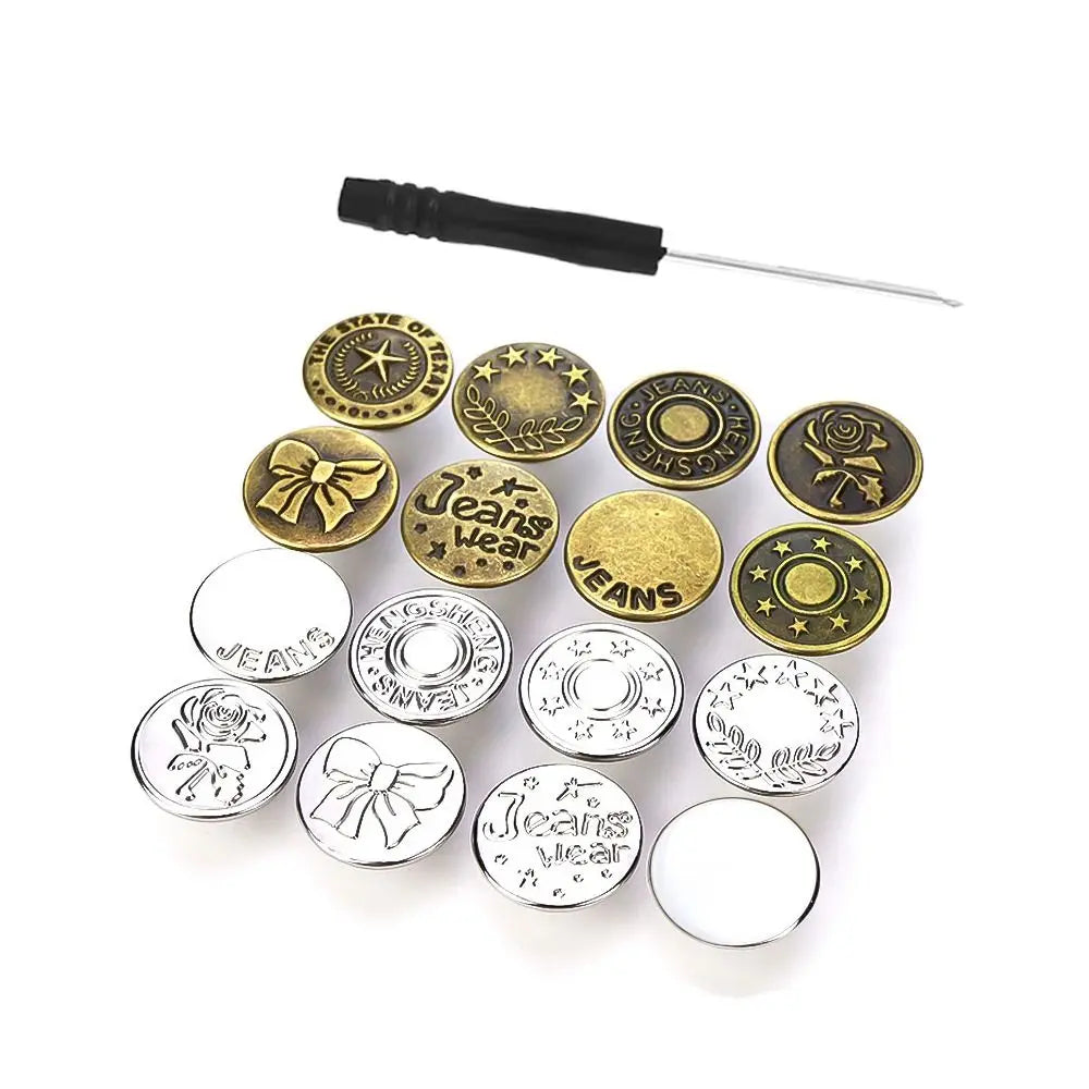 10-Pack No-Sew Jeans Buttons 17mm Metal Shank with Screwdriver Sewing Button Set Nixie