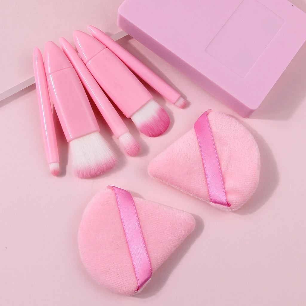 Pink Makeup Brush Set with Mirror – 7-Piece Travel Beauty Kit Makeup Brush Set Nixie Pink