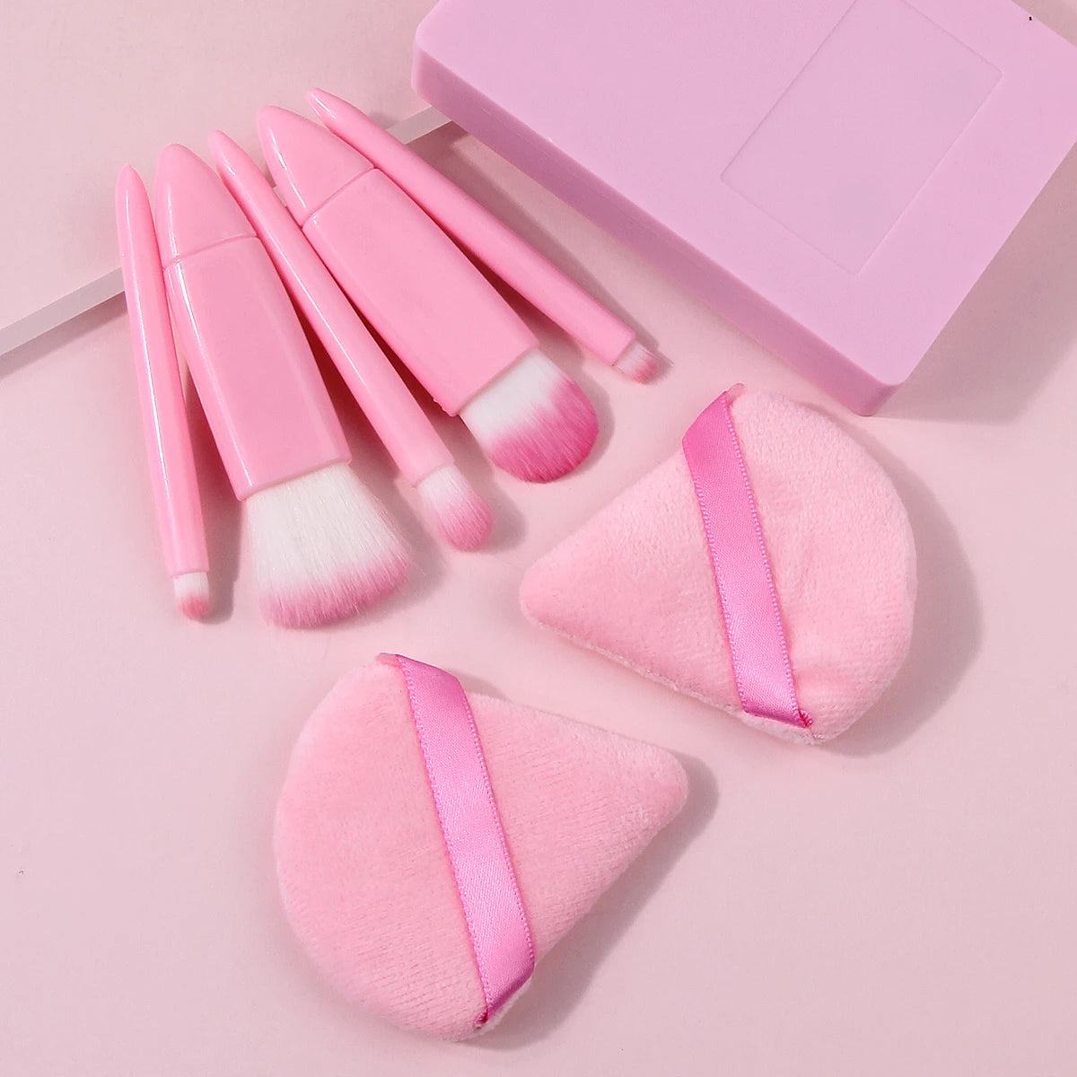 Pink Makeup Brush Set with Mirror – 7-Piece Travel Beauty Kit Makeup Brush Set Nixie Pink