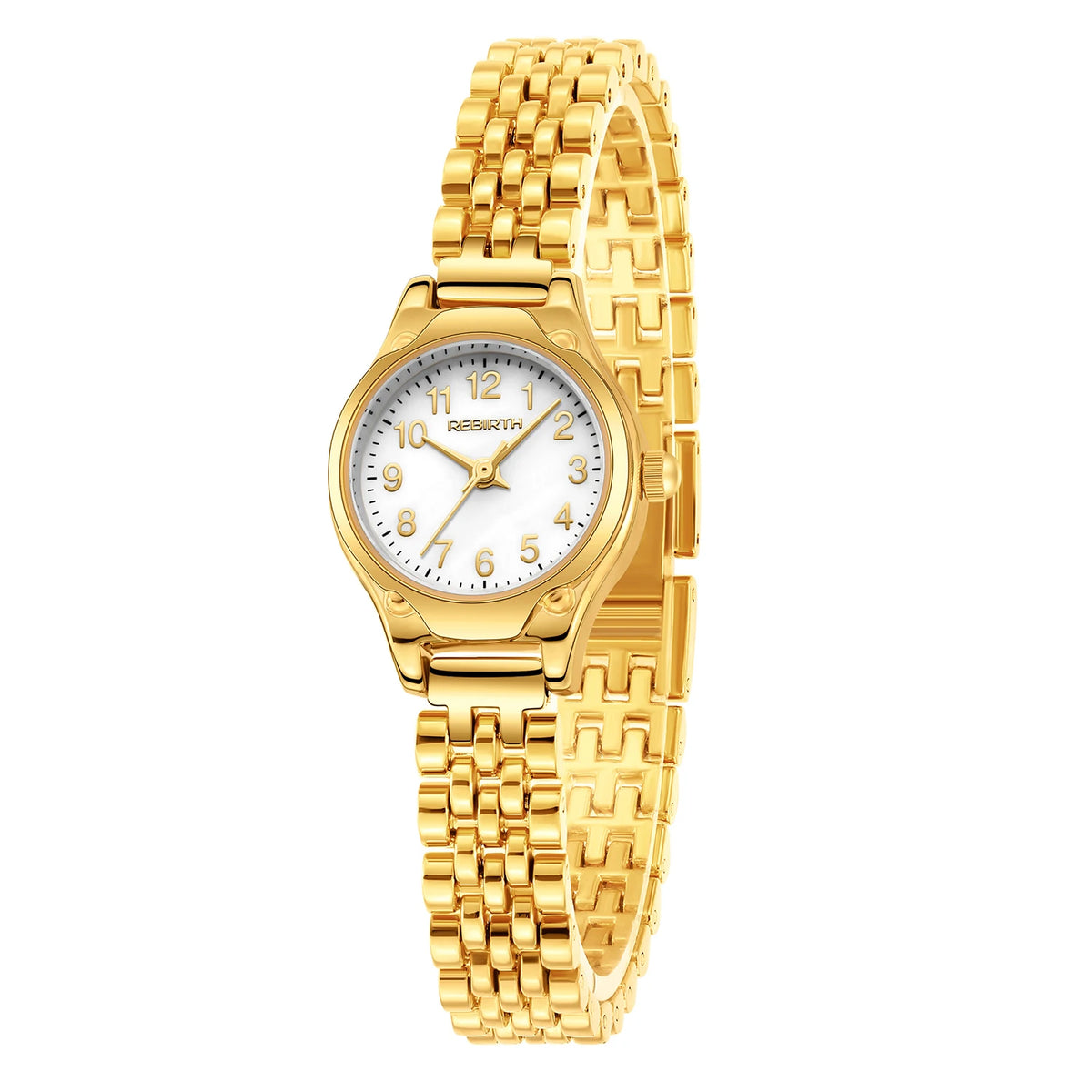 REBIRTH Ladies Elegant Quartz Watch – Stainless Steel Band Ladies Quartz Watch Nixie Gold