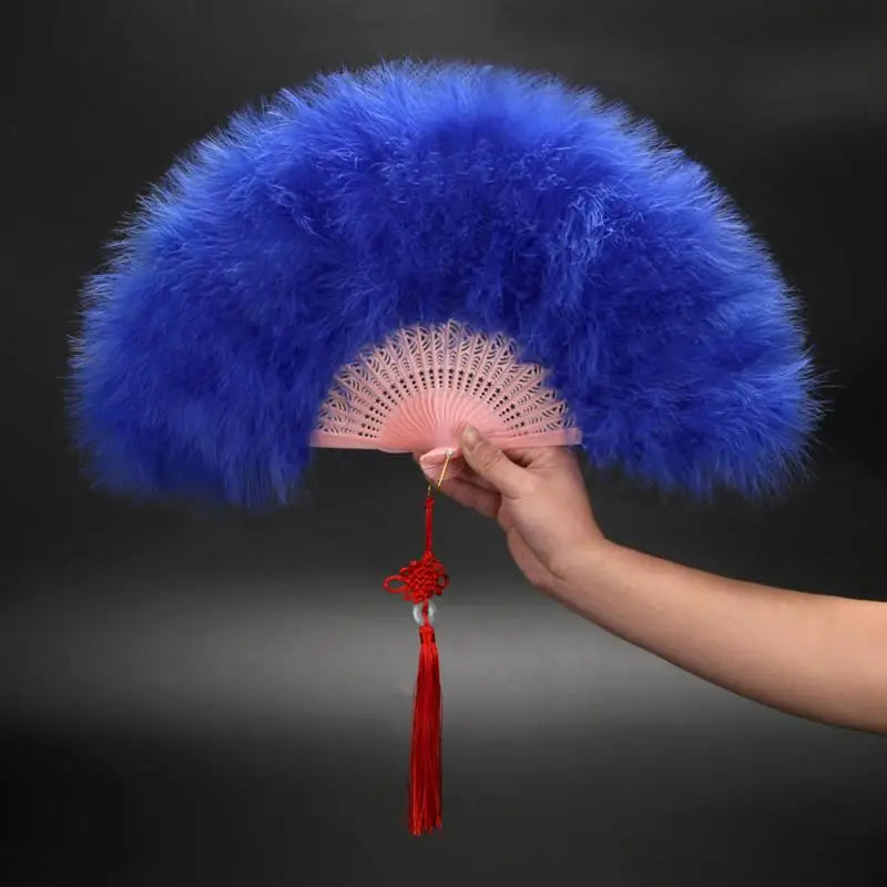 Colorful Feather Folding Fan with Tassels – Wedding & Dance Feather Folding Fan Nixie