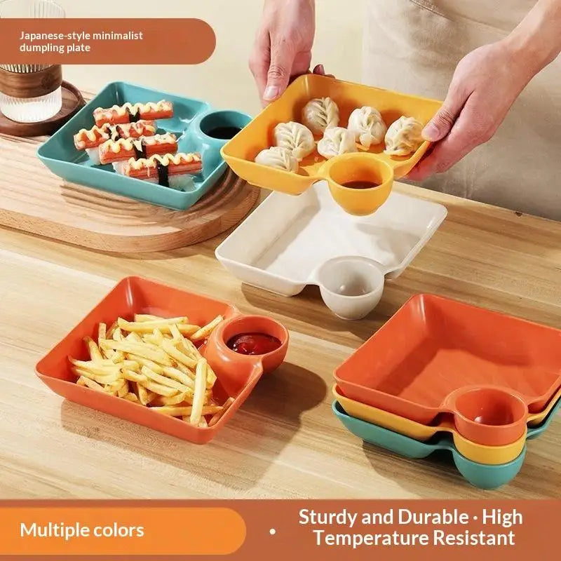 4-Pack BPA Free Dumpling Plates with Sauce Compartment