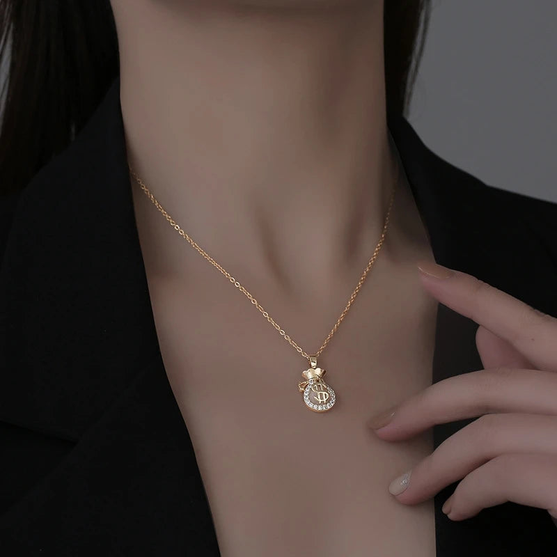 Copper Money Pouch Pendant Necklace | Women's Collarbone Chain Pendant Necklace Nixie