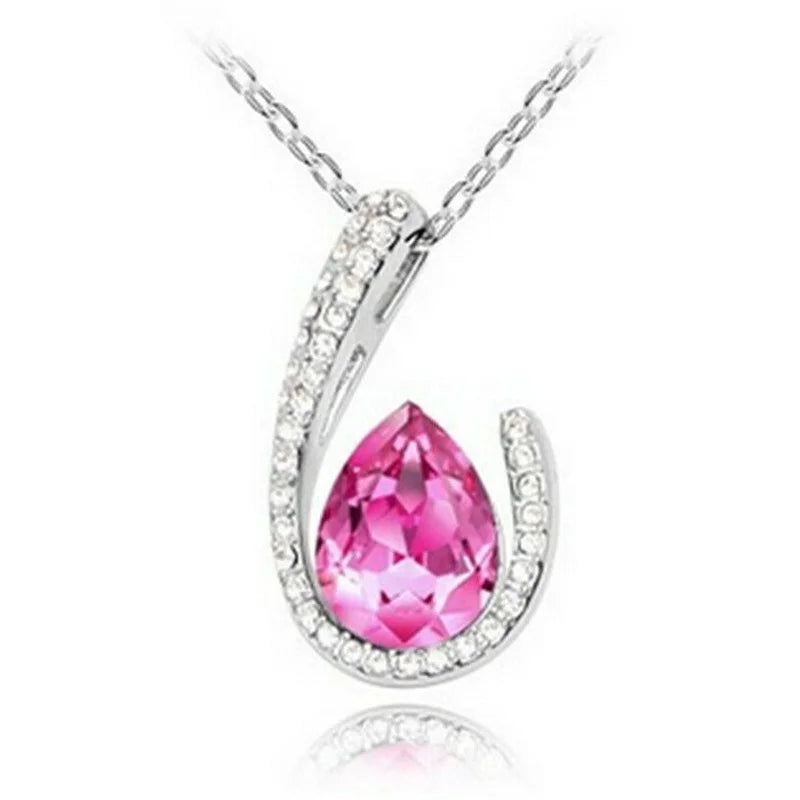Water Drop Purple Crystal Glass Pendant Necklace | Nixie Crystal Pendant Necklace Nixie Pink