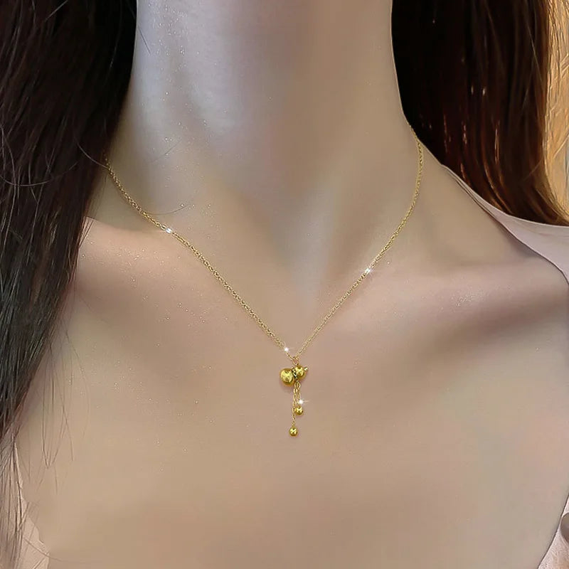 Gold Gourd Pendant Necklace – Stainless Steel Clavicle Chain Pendant Necklace Nixie