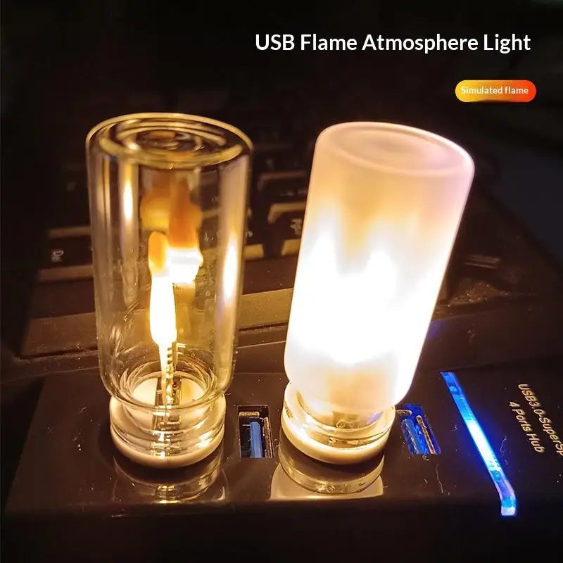 USB LED Flickering Flame Glass Candle Night Light | Home Decor