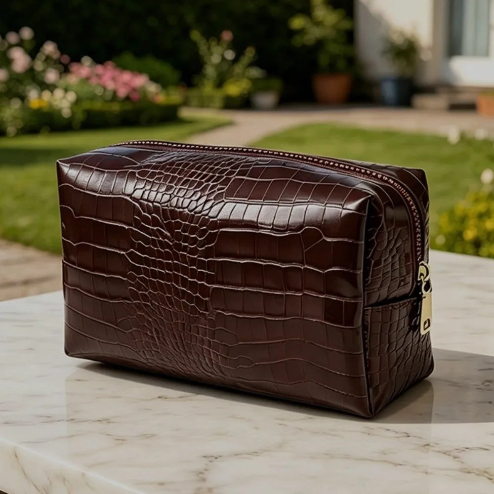 PU Leather Makeup Bag Waterproof Crocodile Embossed Travel Pouch Cosmetic Travel Bag Nixie