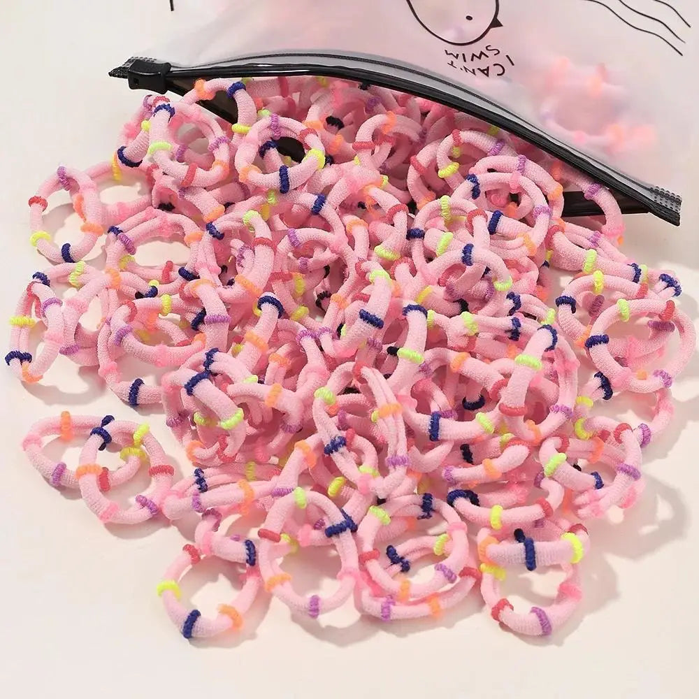 200pcs Colorful Elastic Hair Bands for Kids – Ponytail Ties Kids Hair Ties Nixie Pink