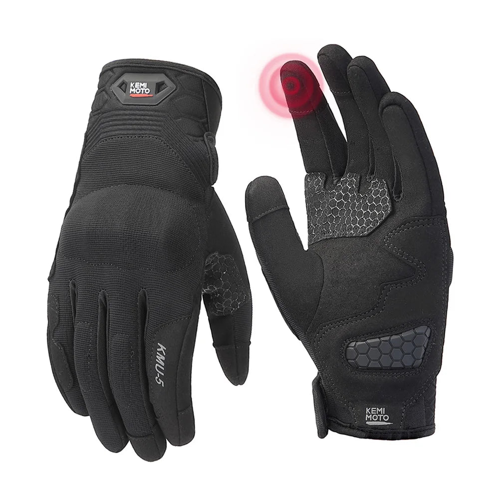 KEMITOUR Men's Touchscreen Motorcycle Gloves | PU Foam Motorcycle Riding Gloves Nixie Black M