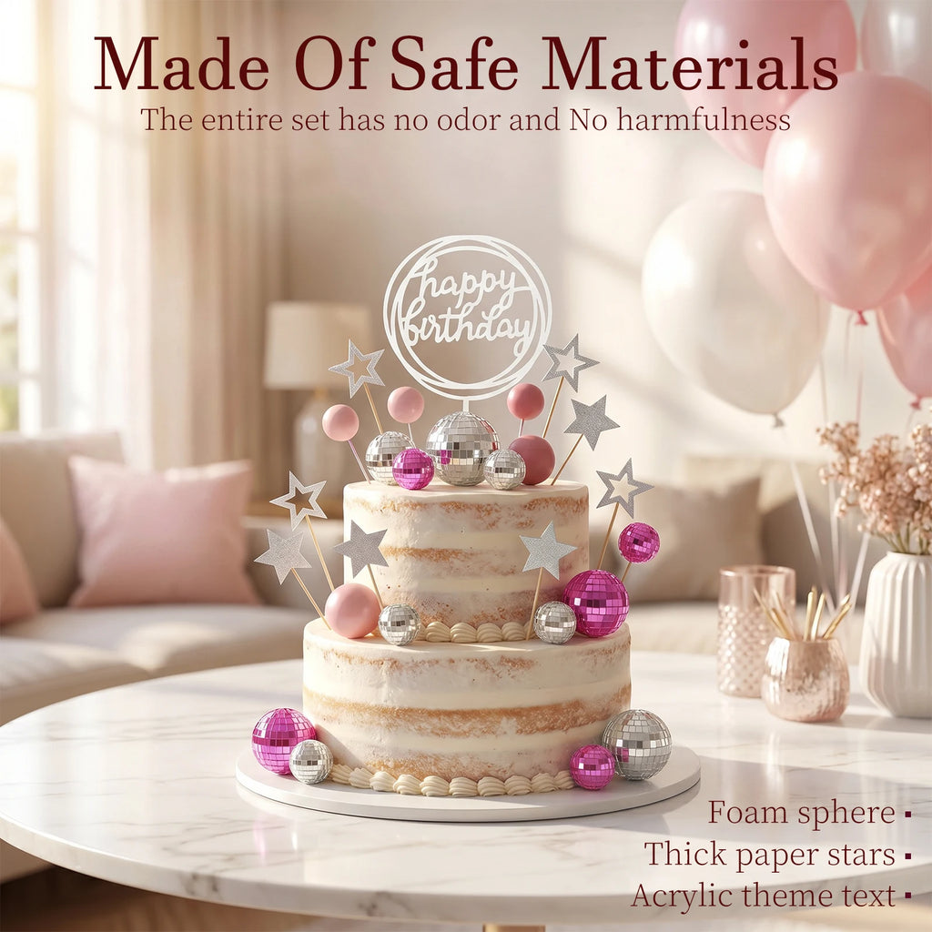 Disco Ball Cake Topper Set – Birthday & Party Decoration Cake Topper Set Nixie