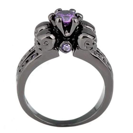 Men's Skull Purple Zircon Ring Black Gold Punk Jewelry Sz 6–10 Fashion Ring Nixie