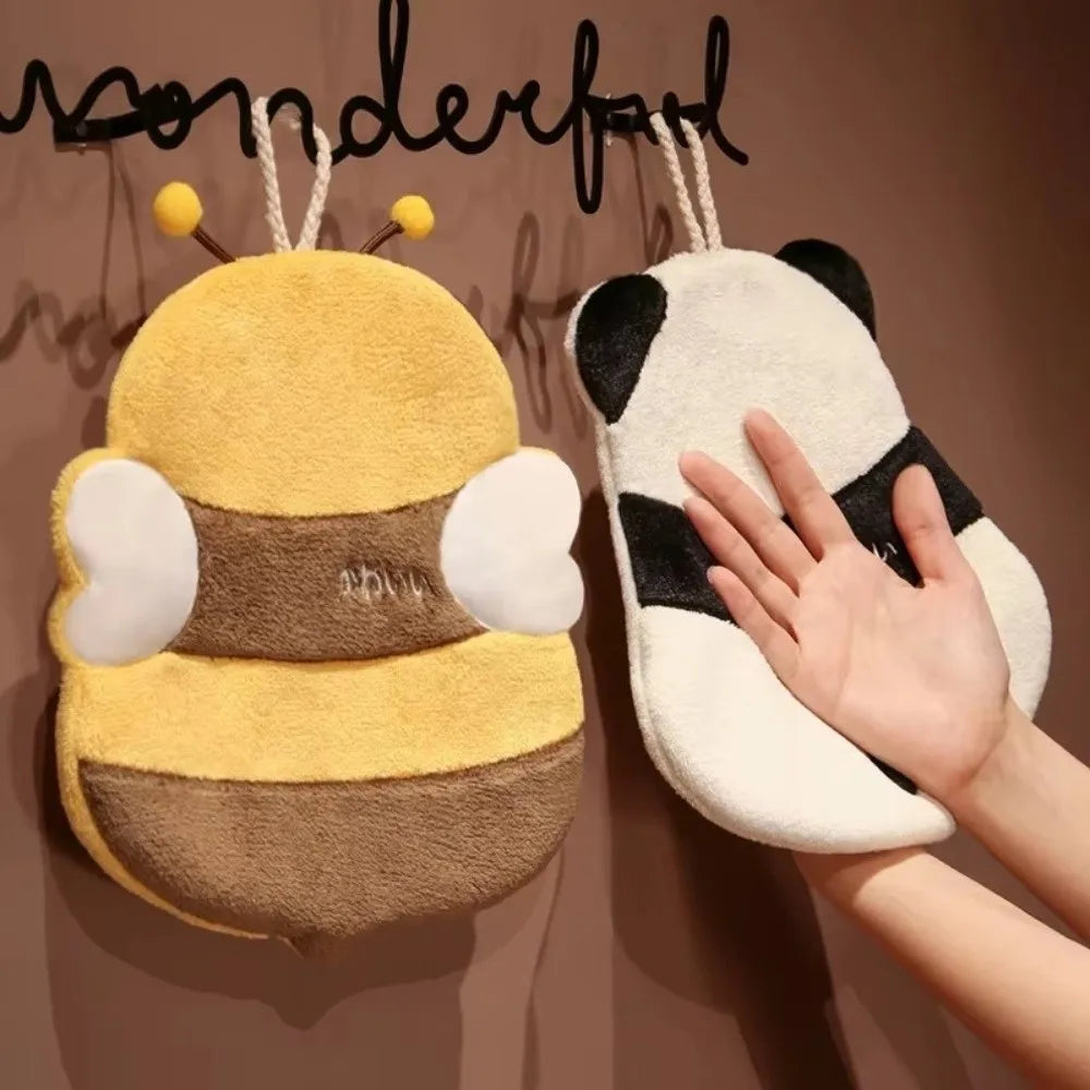 Cartoon Coral Fleece Hand Towel – Panda & Bee, Absorbent Decorative Hand Towel Nixie