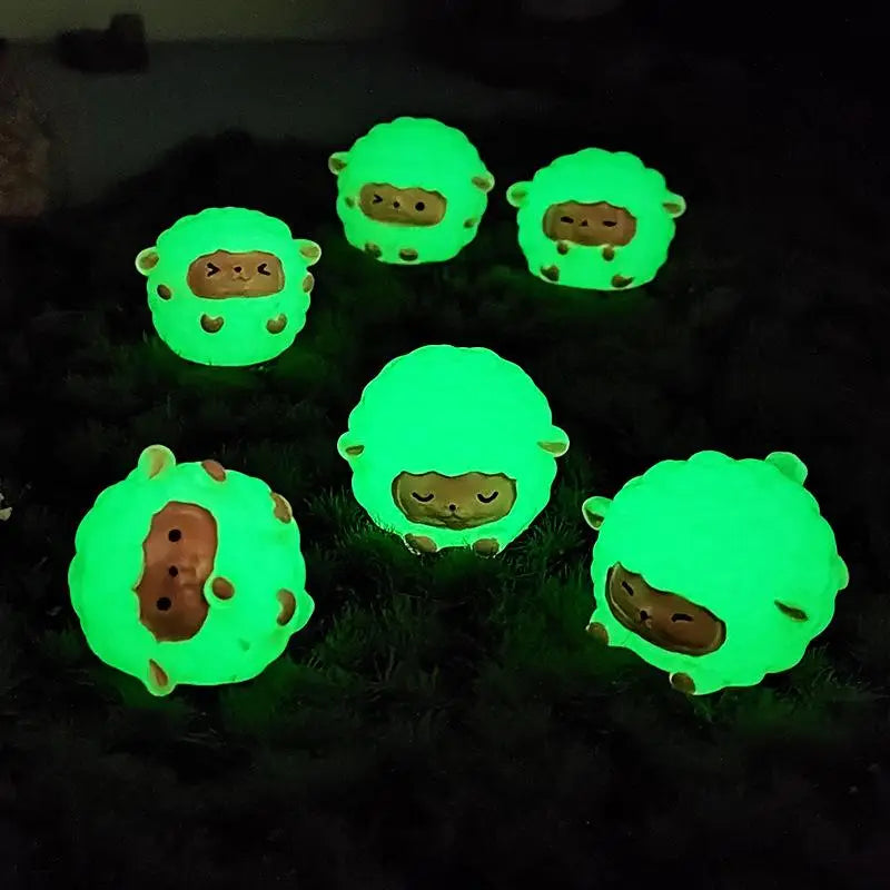 Glow in the Dark Mini Resin Sheep Figurines – 6 Pcs Set Decorative Figurines Nixie