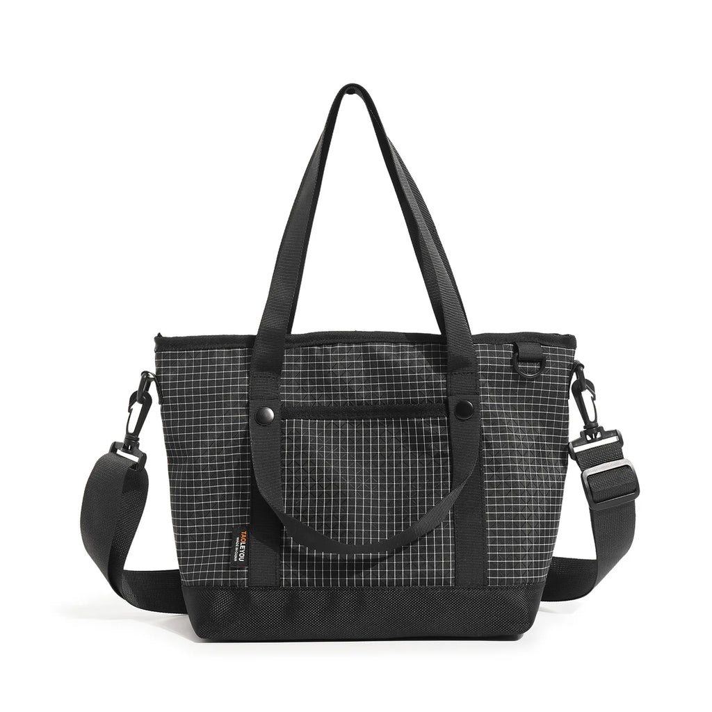 Men's Nylon Crossbody Bag Large Capacity Plaid School Tote Crossbody Tote Bag Nixie BB-1482 black plaid