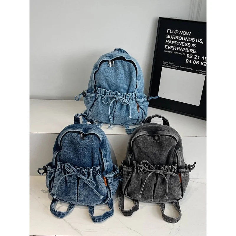 Vintage Washed Distressed Denim Mini Backpack for Women Denim Mini Backpack Nixie