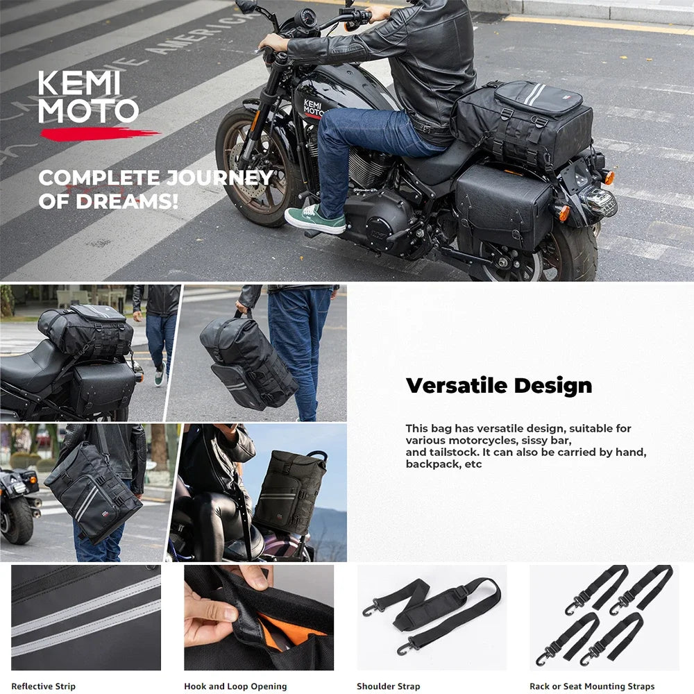KEMITOUR 30L Motorcycle Sissy Bar Bag with Waterproof Rain Cover Motorcycle Tail Bag Nixie