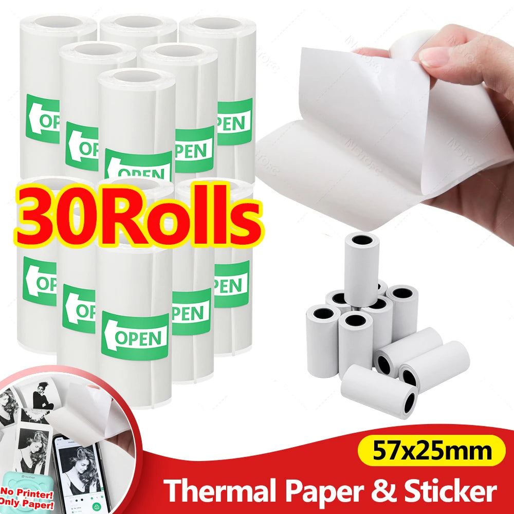 30 Rolls 57x25mm Thermal Sticker Paper for Instant Print Camera Thermal Sticker Paper Nixie